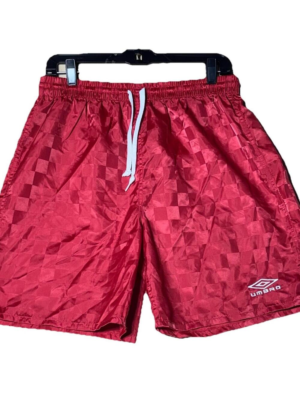 VINTAGE Umbro Soccer Gym Shorts Size Large Red Checkerboard Athletic